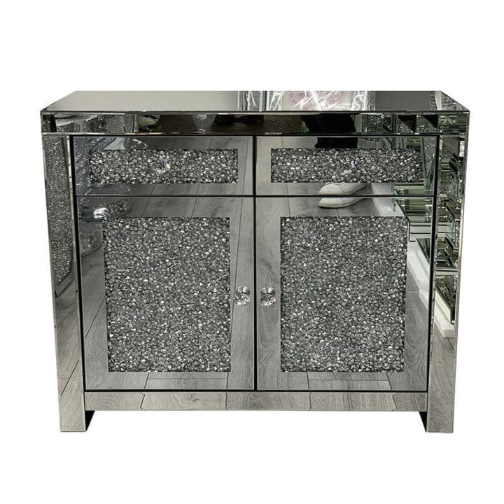 Crushed Diamond Mirrored 2 Door Medium Sideboard - The Furniture Mega Store
