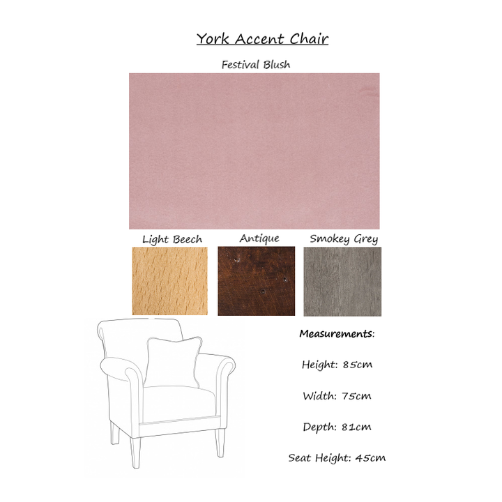 York Accent Chair - Choice Of Fabrics & Feet - The Furniture Mega Store