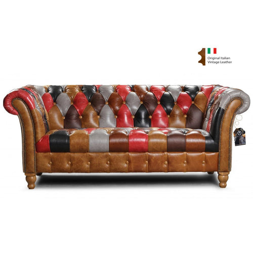 Elevate Your Living Space: Discover the Timeless Charm of the Alderley Vintage Leather & Harris Tweed Patchwork Chesterfield Sofa
