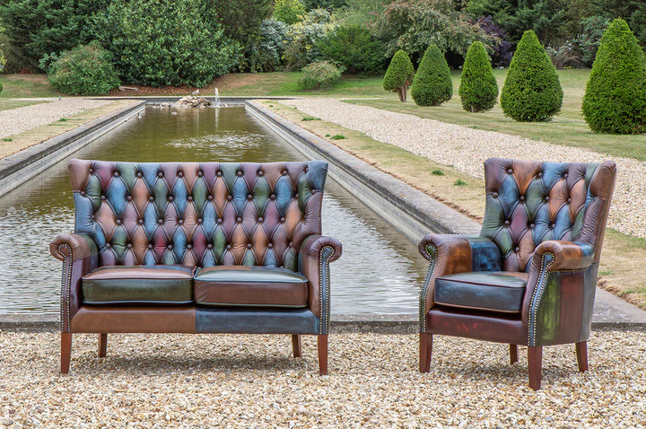 Bowes Rub-Off Leather Patchwork 2 Seater Sofa - Interior Envy