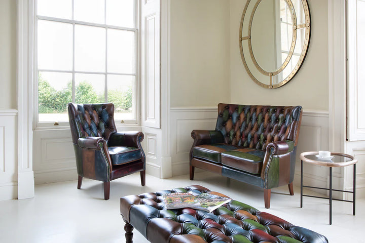 Bowes Rub-Off Leather Patchwork 2 Seater Sofa - Interior Envy