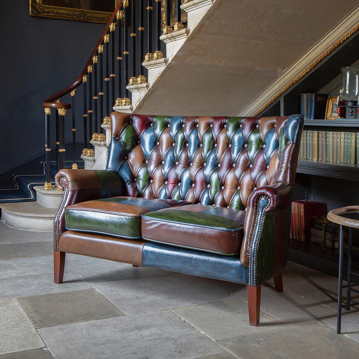 Bowes Rub-Off Leather Patchwork 2 Seater Sofa - Interior Envy