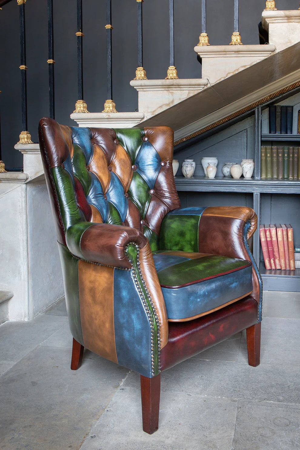 Bowes Rub-Off Leather Patchwork Chair - Interior Envy