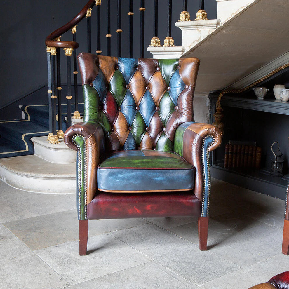 Bowes Rub-Off Leather Patchwork Chair - Interior Envy