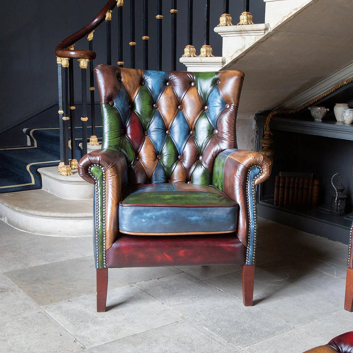 Bowes Rub-Off Leather Patchwork Chair - Interior Envy