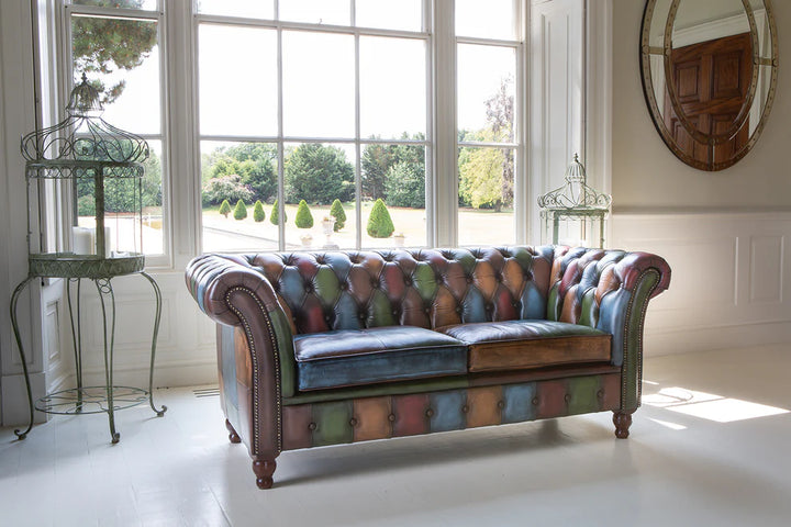 Chester Croft Rub Off Italian Leather Patchwork 2 Seater Sofa - Interior Envy