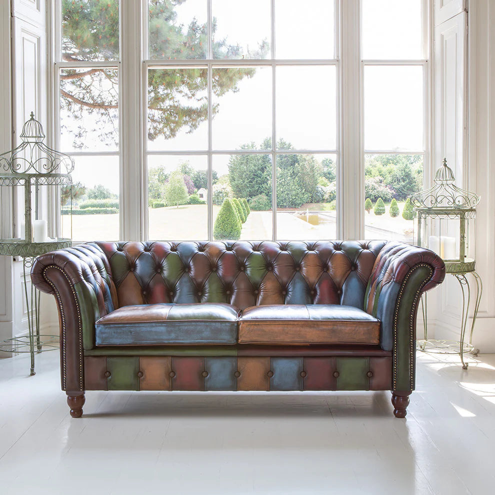 Chester Croft Rub Off Italian Leather Patchwork 2 Seater Sofa - Interior Envy