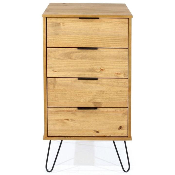 Augusta Pine 4 Drawer Narrow Chest with Hairpin Legs - The Furniture Mega Store 