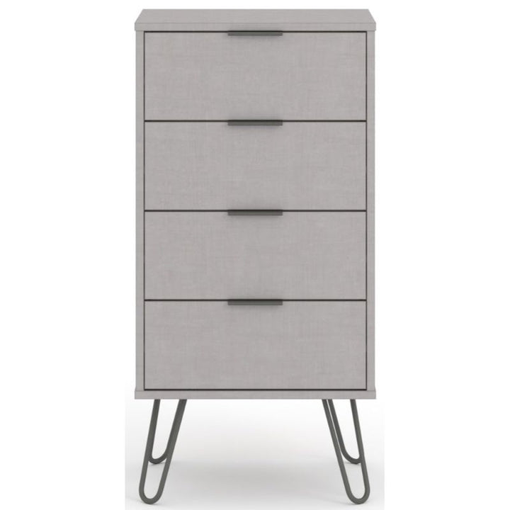Augusta Grey 4 Drawer Narrow Chest with Hairpin Legs - The Furniture Mega Store 
