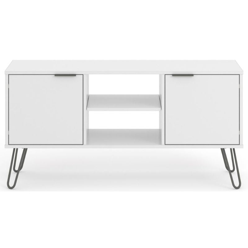 Augusta White 2 Door TV Unit with Hairpin Legs - The Furniture Mega Store 