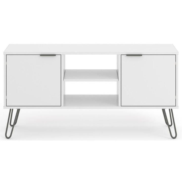 Augusta White 2 Door TV Unit with Hairpin Legs - The Furniture Mega Store 