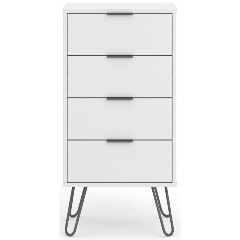 Augusta White 4 Drawer Narrow Chest with Hairpin Legs - The Furniture Mega Store 