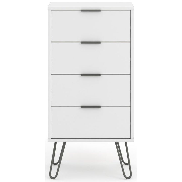Augusta White 4 Drawer Narrow Chest with Hairpin Legs - The Furniture Mega Store 
