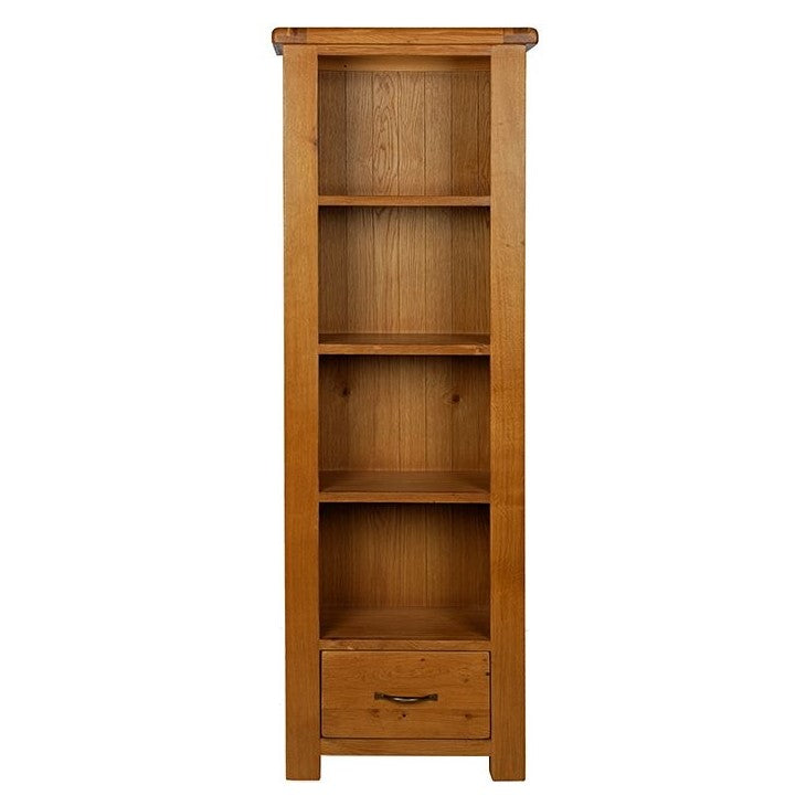 Earlswood Solid Oak 1 Drawer Slim Bookcase - The Furniture Mega Store 