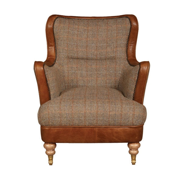 Elliot Bespoke Armchair - Harris Tweed & Vintage leather | Interior Envy