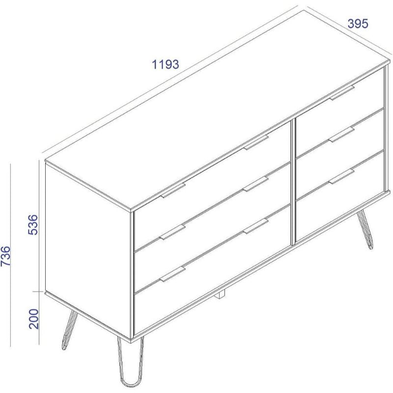 Augusta Pine 3+3 Drawer Wide Chest with Hairpin Legs - The Furniture Mega Store 