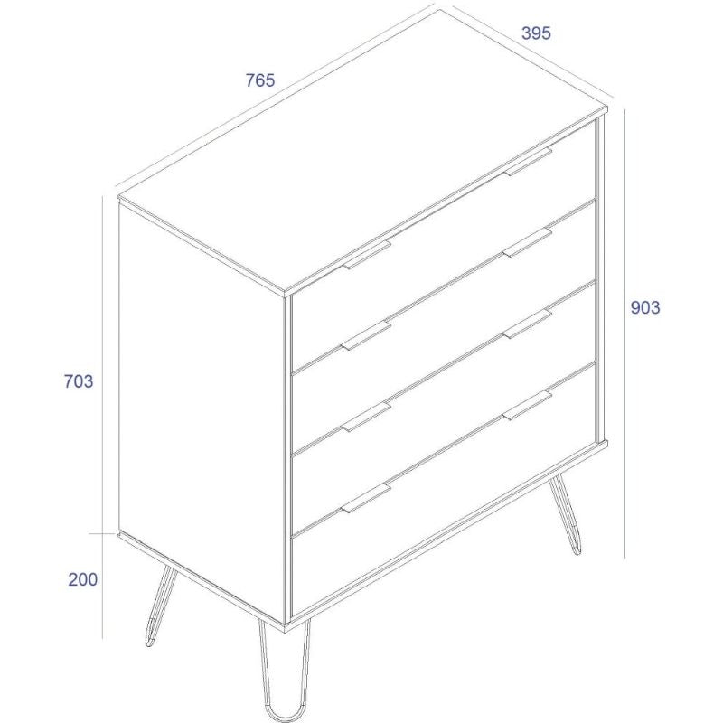Augusta Driftwood 4 Drawer Chest with Hairpin Legs - The Furniture Mega Store 