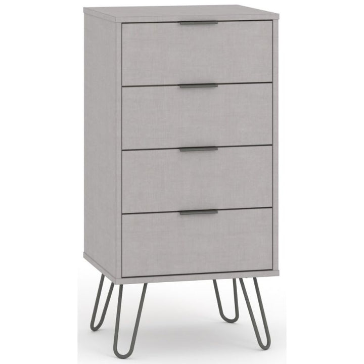 Augusta Grey 4 Drawer Narrow Chest with Hairpin Legs - The Furniture Mega Store 