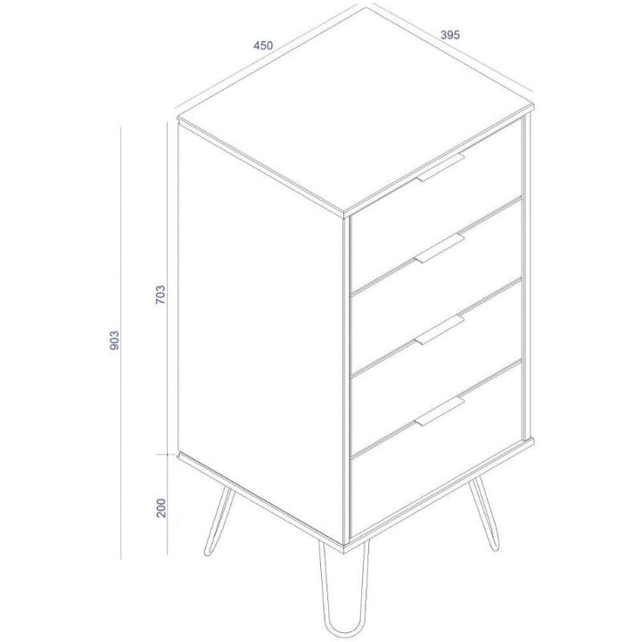 Augusta Grey 4 Drawer Narrow Chest with Hairpin Legs - The Furniture Mega Store 
