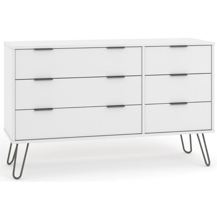 Augusta White 3+3 Drawer Wide Chest with Hairpin Legs - The Furniture Mega Store 