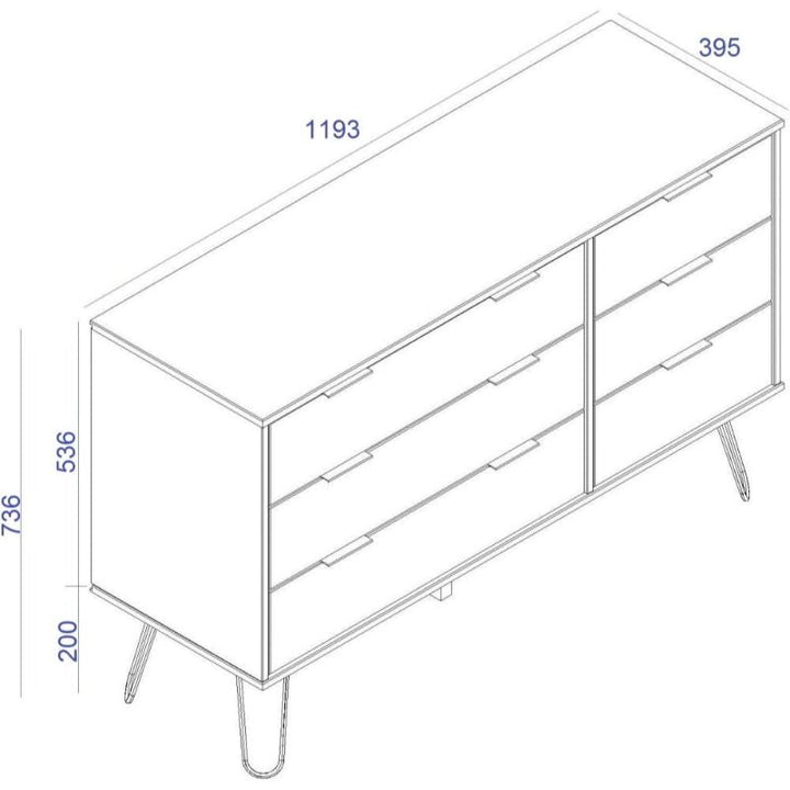 Augusta White 3+3 Drawer Wide Chest with Hairpin Legs - The Furniture Mega Store 
