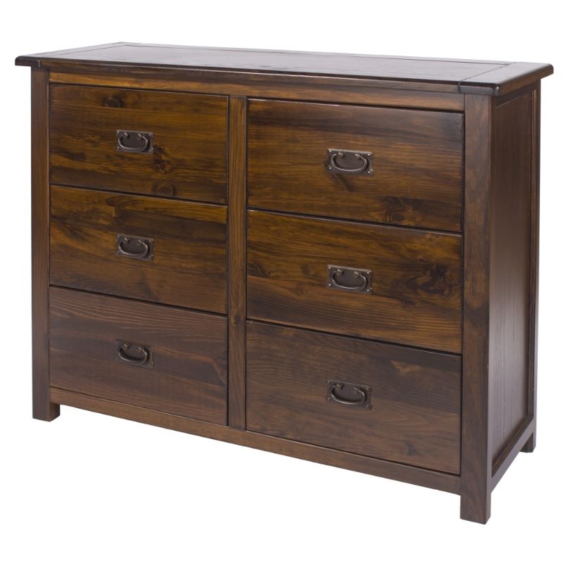 Boston Dark Wood 3+3 Drawer Wide Chest - The Furniture Mega Store 