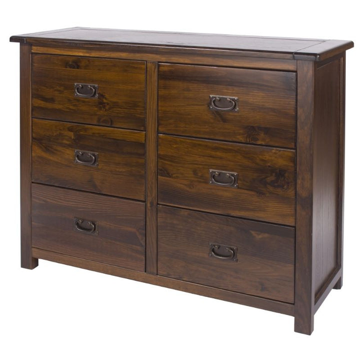 Boston Dark Wood 3+3 Drawer Wide Chest - The Furniture Mega Store 