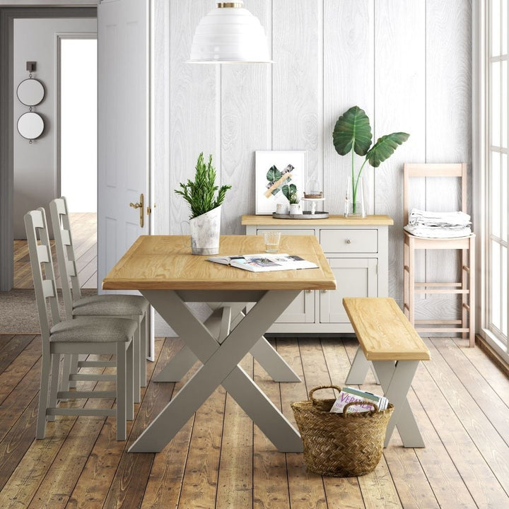 Cross Country Grey and Oak Cross Leg Bench - The Furniture Mega Store 
