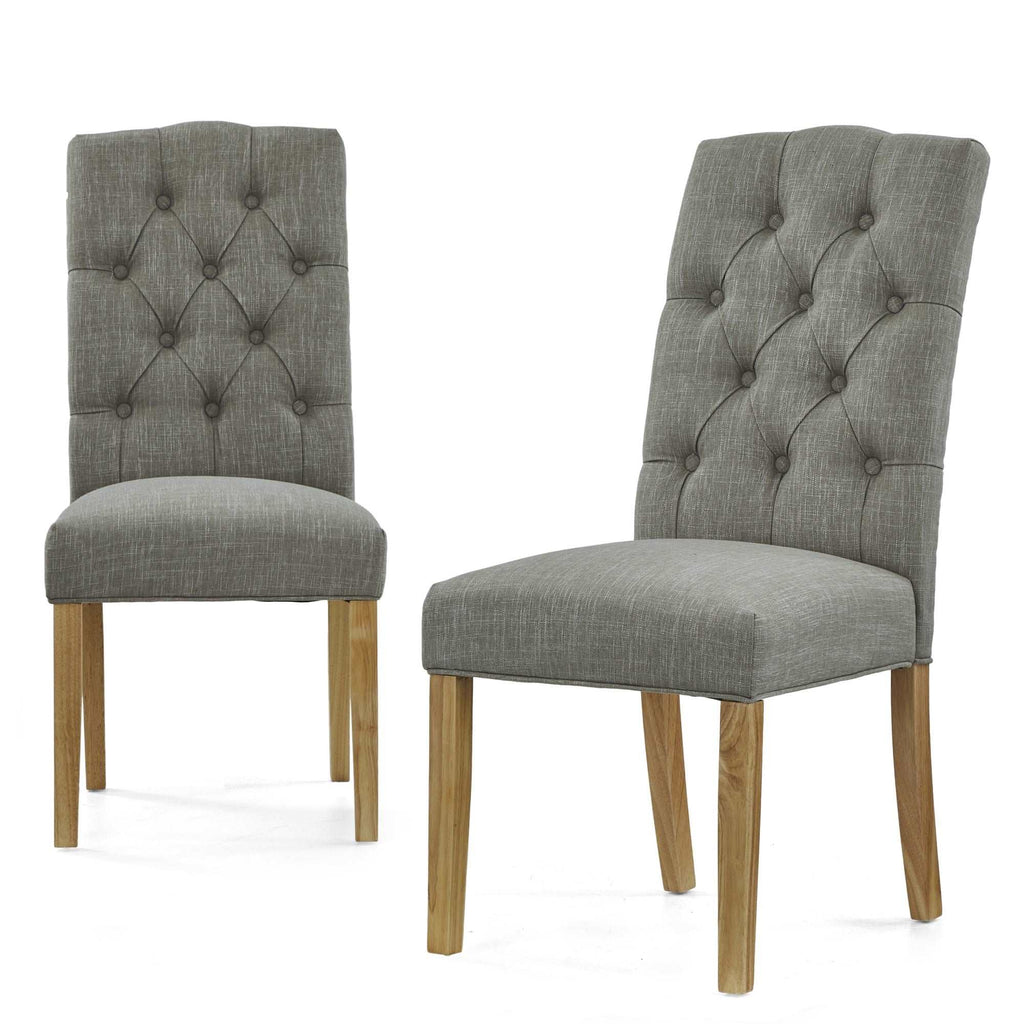 Barnham Oak & Fabric Button Back Upholstered Dining Chair Sold Pairs