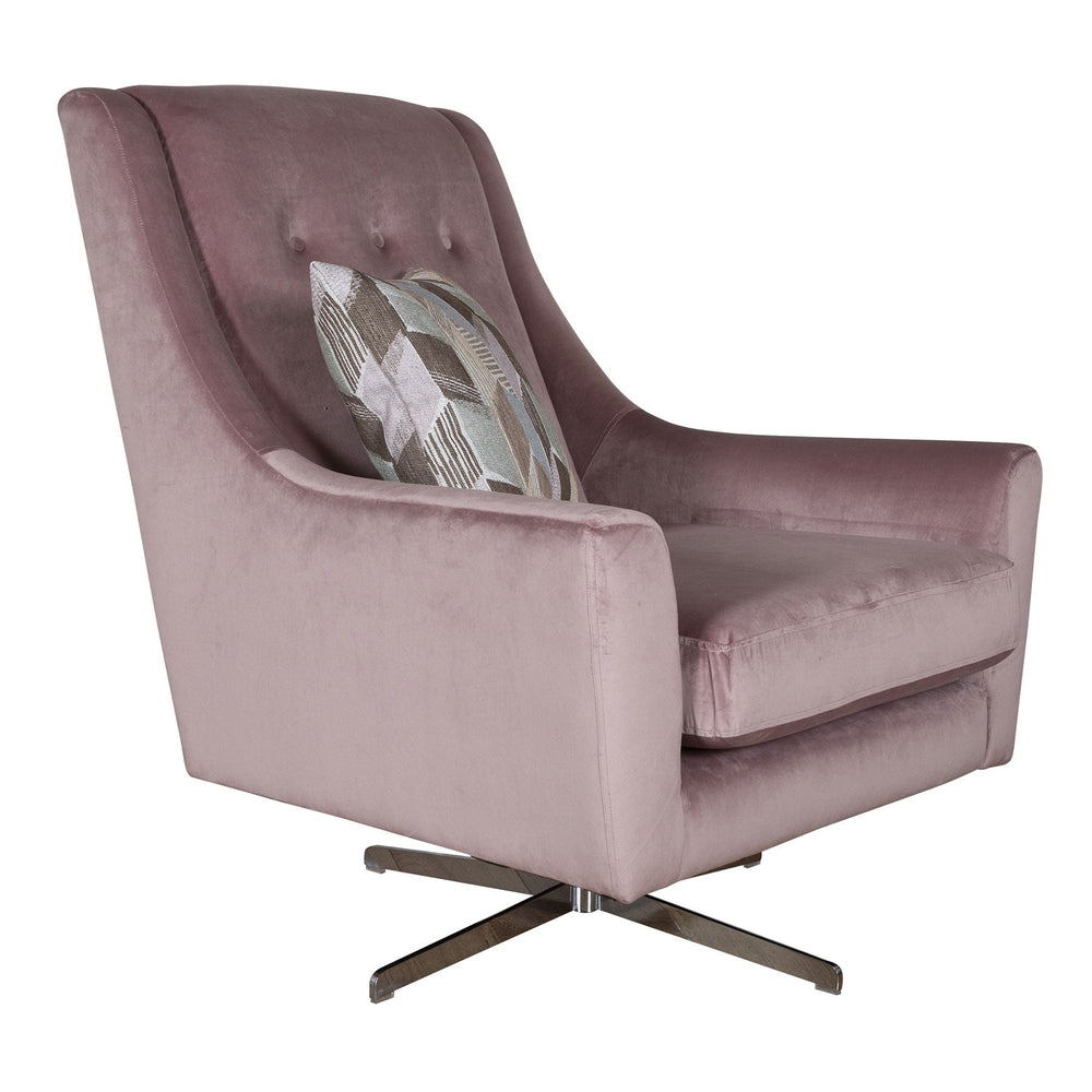 Pink Velvet & Chrome Base Swivel Chair | Interior Envy