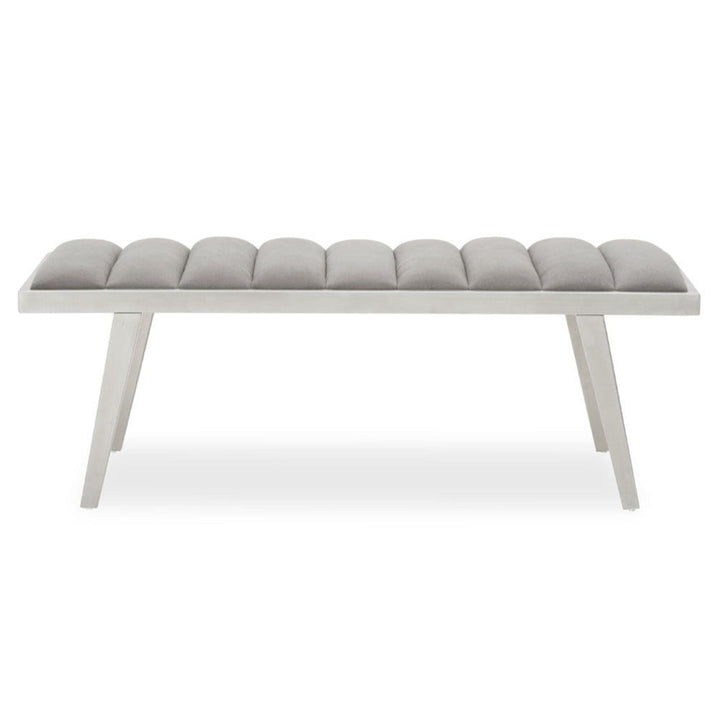 Gigi Grey Velvet & Brushed Silver Channel-Tufted Bench Seat - The Furniture Mega Store 