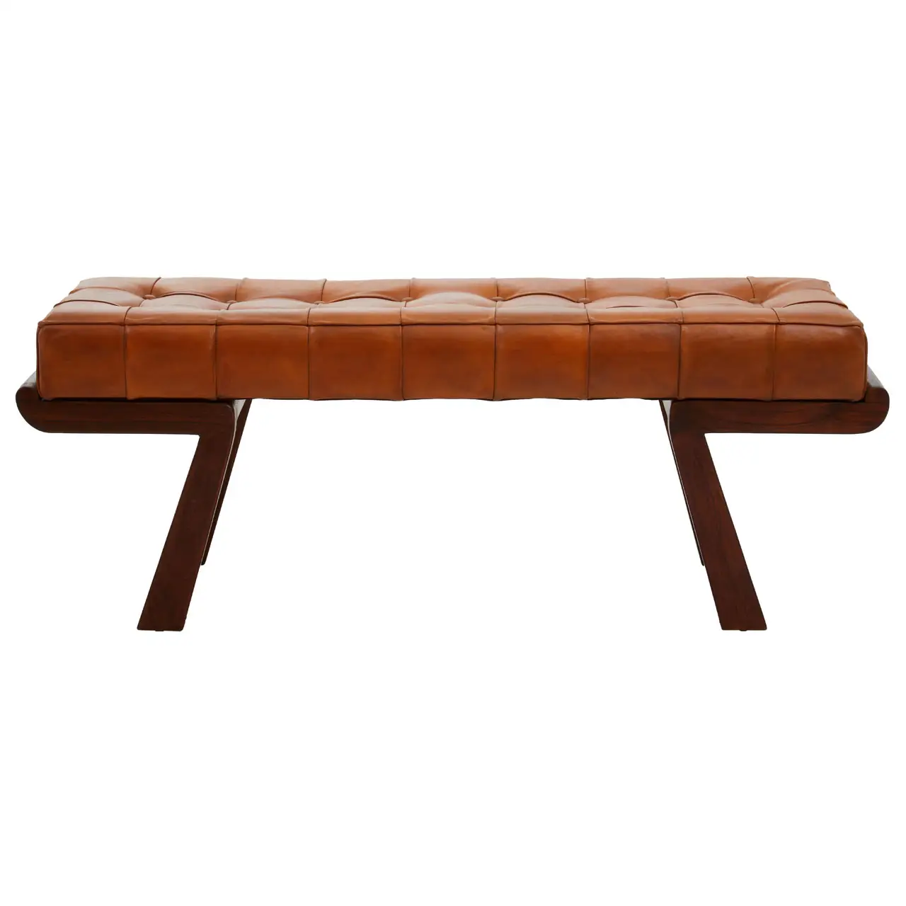 Ivy Genuine Leather Button Tufted Angular Base Bench Seat 132cm