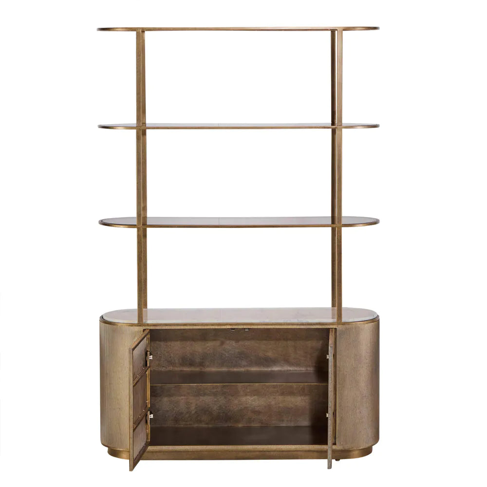 Belvedere Aged Gold Shelving Unit with Storage