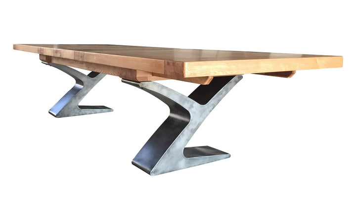 Windermere Monastery Extending Dining Oak Table with Metal Z Legs – Grey Oil Finish