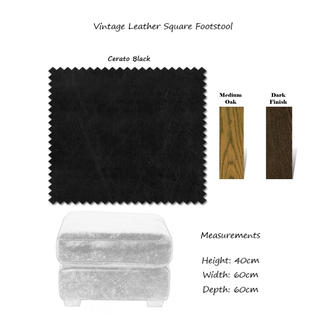 Vintage Leather Square Footstool - 60cm X 60cm - Choice Of Leathers & Feet - The Furniture Mega Store 