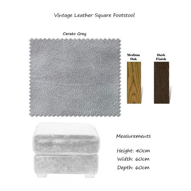 Vintage Leather Square Footstool - 60cm X 60cm - Choice Of Leathers & Feet - The Furniture Mega Store 