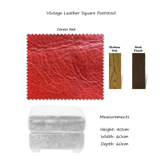 Vintage Leather Square Footstool - 60cm X 60cm - Choice Of Leathers & Feet - The Furniture Mega Store 