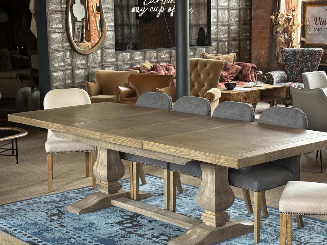 Windermere Small Monastery Extending Oak Dining Table Grey Finish
