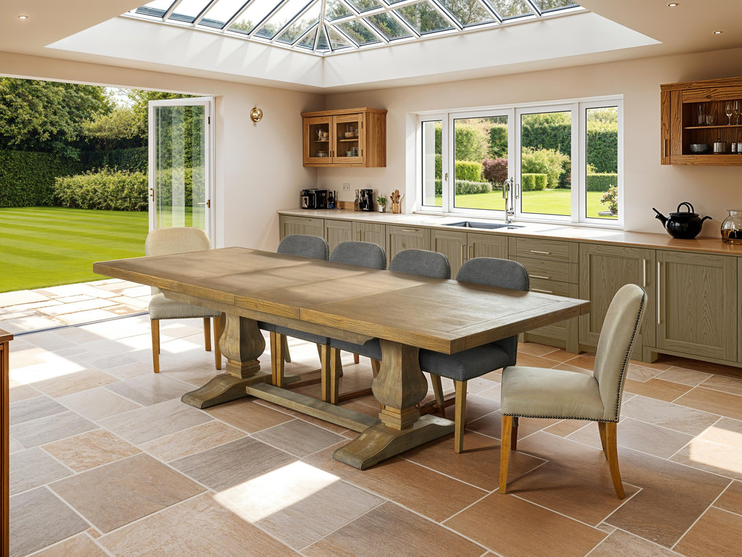 Windermere Small Monastery Extending Oak Dining Table Grey Finish
