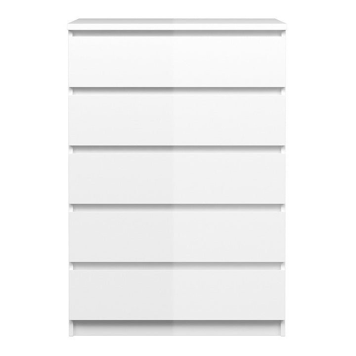 Naiah Chest of 5 Drawers in White High Gloss - The Furniture Mega Store 