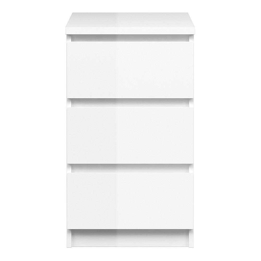 Naiah Bedside - 3 Drawer in White High Gloss - The Furniture Mega Store 