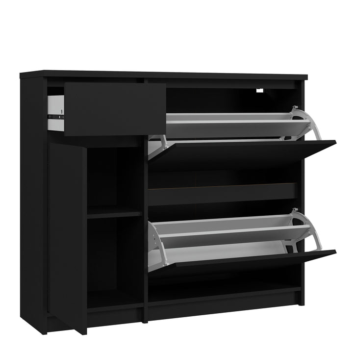 Naia Shoe Cabinet - 2 Flip Down Doors, 1 Door + 1 Drawer - Black Matt - The Furniture Mega Store 
