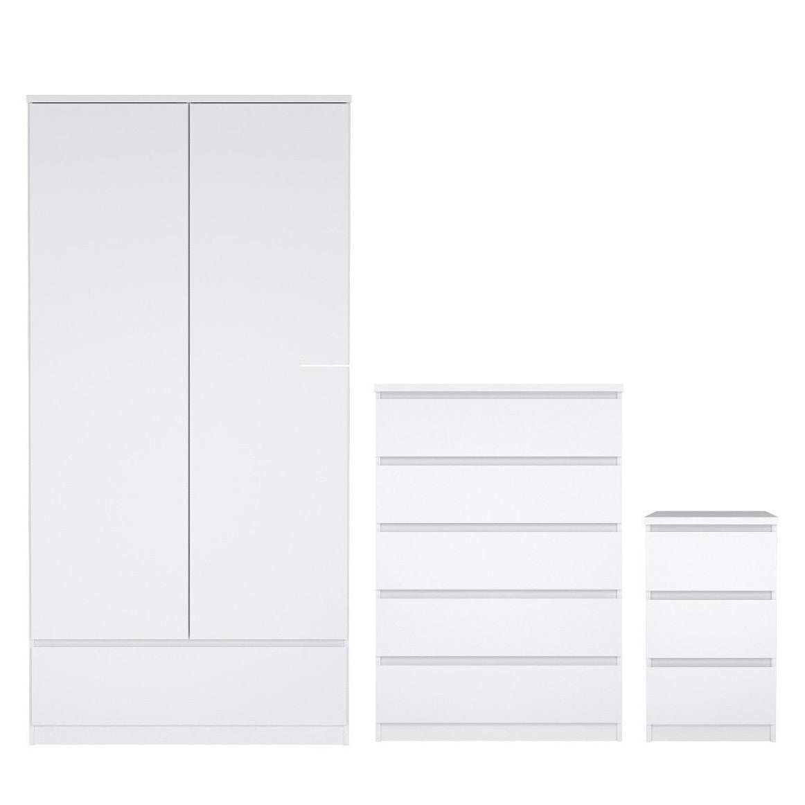 Naia Package High Gloss + 3 Drawer Bedside + Chest 5 Drawers + 2 door 1 drawer Wardrobe