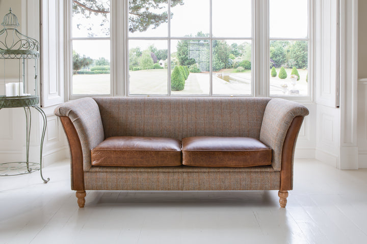 Louis 2 Seater Plain Back Sofa - Harris Tweed Leather seats - Interior Envy