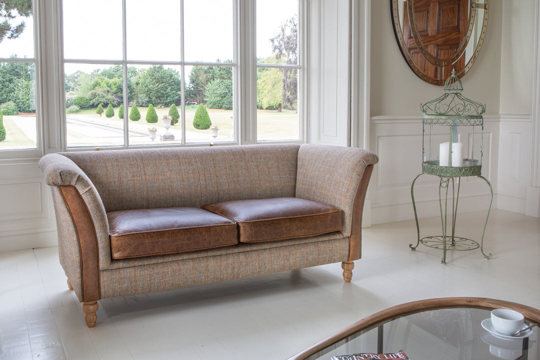 Louis 2 Seater Plain Back Sofa - Harris Tweed Leather seats - Interior Envy