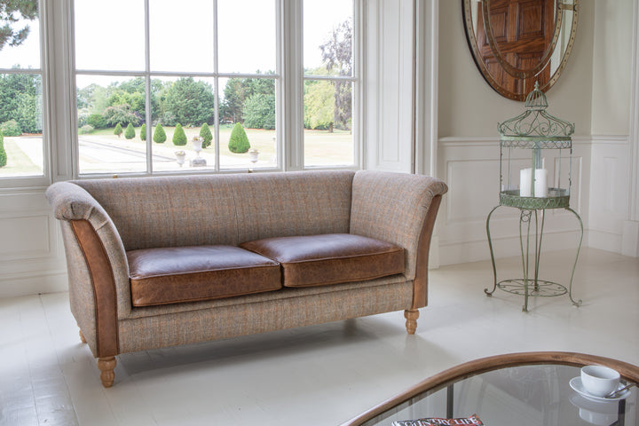 Louis 2 Seater Plain Back Sofa - Harris Tweed Leather seats - Interior Envy