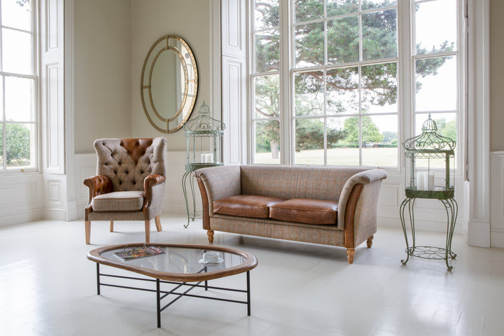Louis 2 Seater Plain Back Sofa - Harris Tweed Leather seats - Interior Envy