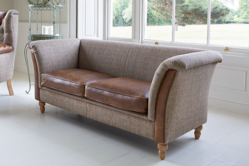 Louis 2 Seater Plain Back Sofa - Harris Tweed Leather seats - Interior Envy