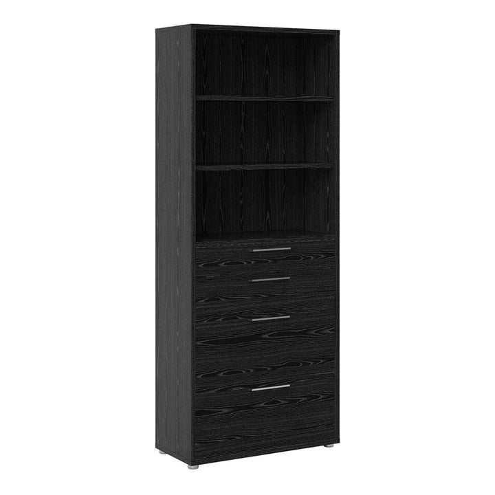 Black Woodgrain Bookcase 2 Shelf With 2 Drawers & 2 File Drawers - Interior Envy