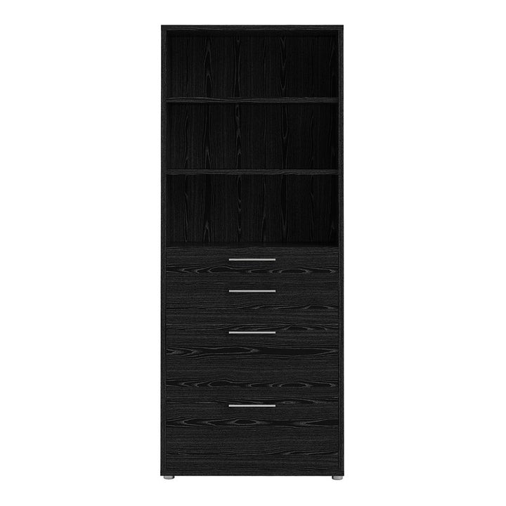 Black Woodgrain Bookcase 2 Shelf With 2 Drawers & 2 File Drawers - Interior Envy